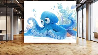 A charming 2d illustration featuring a playful cartoon octopus set against a crisp white backdrop This delightful artwork serves as a perfect fit for a children s book cover capturing the e Wall mural