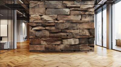 A closeup photo of a brown brick wall showcasing the natural building material. The brickwork features a composite material made of rock and bedrock, giving it a beige color Wall mural