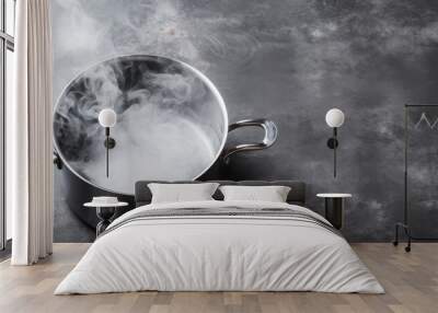 A pot of boiling water releasing steam, essential for cooking many recipes and dishes. A key element in using cookware and bakeware for various cuisines Wall mural