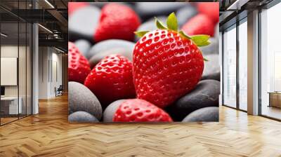 A strawberry, a seedless fruit and superfood, sits atop a mound of rocks. This berry is a staple food known for its natural sweetness and versatility in cuisine Wall mural