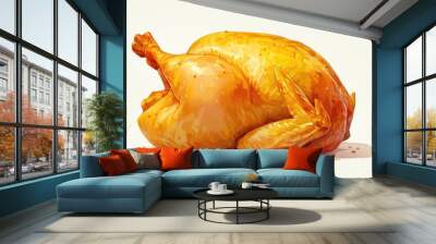 A vibrant 2d illustration capturing a whole raw chicken symbolizing poultry meat set against a clean white background Wall mural