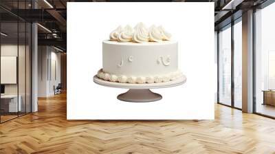 A white birthday cake is depicted in a 3D rendering, standing alone on a transparent background. It is suitable as a design element for your own birthday cake creation. Wall mural