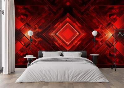 Abstract background featuring a vibrant red color with a prominent diamond pattern design Wall mural