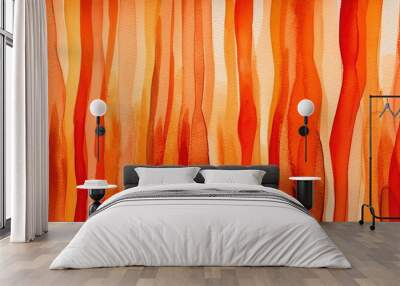 Abstract painting with orange and red stripes on a white background. Generative AI Wall mural