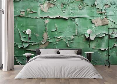 abundant peeling layers of paint on a textured green surface creating a beautiful backdrop Wall mural