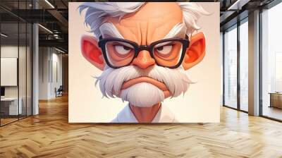 An elderly gentleman with a salt and pepper beard showing an angry expression emoji portraying fierce emotions in a solo setting Wall mural