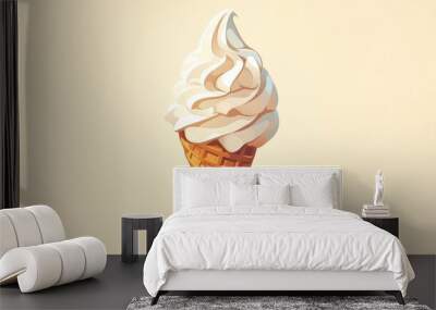 An ice cream cone icon in a delightful dessert 2d design standing out against a white background This whimsical ice cream treat with a waffle cone is crafted in an appealing outline style pe Wall mural