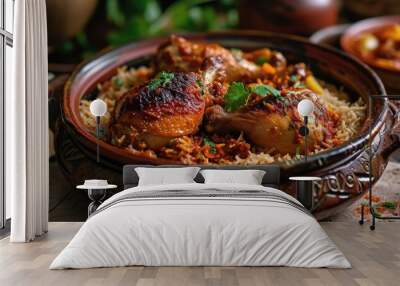 Arabian chicken and rice cooked in clay pot. Wall mural