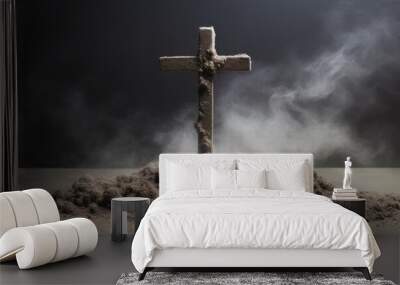 Ash Wednesday marks the beginning of Lent with a symbolic ashen crucifix Wall mural