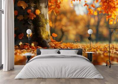 Autumn foliage with a tree in the background Autumn season Wall mural