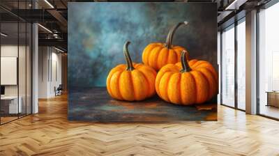 Autumn mini pumpkins on rustic background Wall mural