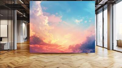 Beautiful Morning Sky with White Clouds on a Blurry Sky Background Wall mural