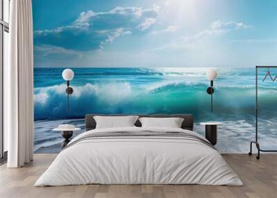 Beautiful ocean waves under a clear, sunny sky Wall mural