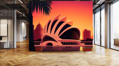 Beautiful sunset in Valencia on August 10, 2022, with the Palau de las Artes Reina Sofia's avant garde building as the backdrop. Generative AI Wall mural