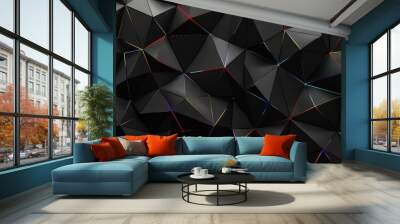 Black multicolor geometric design Background with dark triangular shapes Abstract polygonal raster for design purposes Wall mural