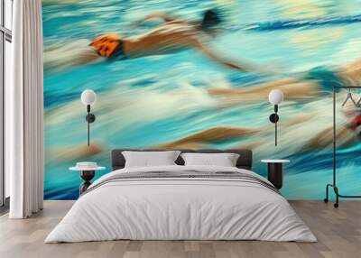 Blurred motion of swimmers in freestyle race. Wall mural