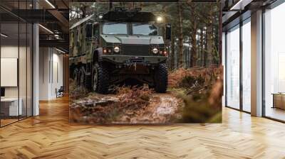 British army Mastiff 6x6 protected patrol vehicle in a woodland close up Wall mural