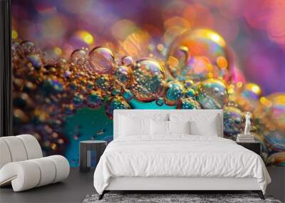 Captivating Macrophotograph of Colorful Soap Bubbles - A Delightful Display of Macrophotograph, Colorful, Soap, Bubble Capture Wall mural