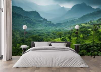 capture a stunning landscape photograph showcasing the lush greenery of the majestic western ghats i Wall mural