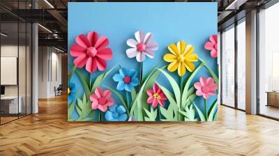 Cardboard postcard adorned with paper spring flowers for the celebration of May Day or a birthday children s paper craft Wall mural