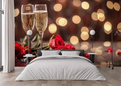 Celebrate Valentine s Day in style with a touch of elegance champagne and roses to make it sparkle Wall mural