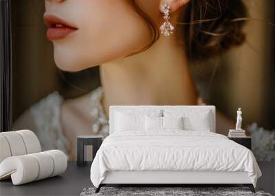 Close up of the bride s necklace and earrings Wall mural