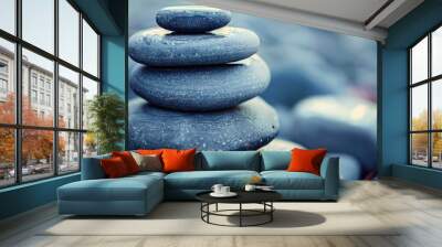 Close up view of a variety of gray stones stacked together Wall mural