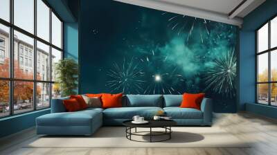 colorful fireworks bursting in the night sky. Generative AI Wall mural