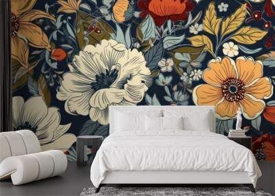 colorful floral pattern with varying sizes and shapes. Generative AI Wall mural