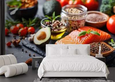 Concept of Heart Healthy Foods and Managing Blood Pressure Wall mural