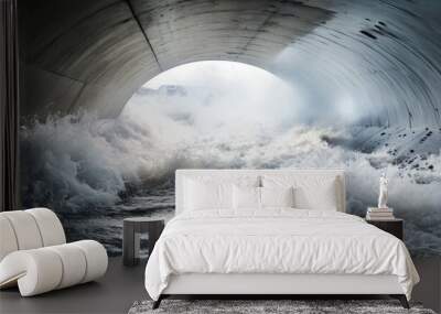 Contaminated storm water in a glossy concrete culvert at maximum capacity Wall mural