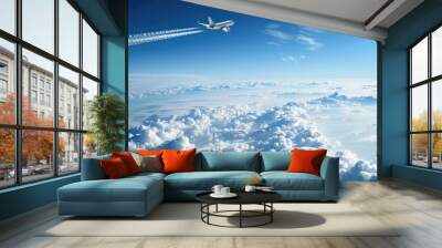 Contrail aircraft in sky with room for text Wall mural