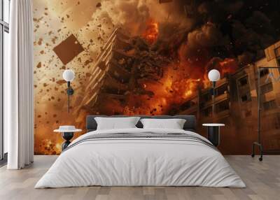 Demolition Building Collapse in Explosive Implosion Wall mural