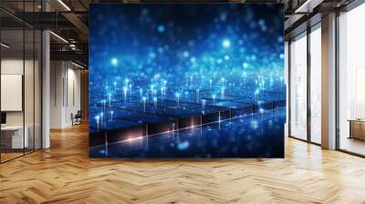 Digitized technology background with large data visualization and fast network connection structure in Wall mural