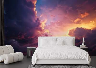 Dramatic cloudy evening sky a backdrop of nature Wall mural