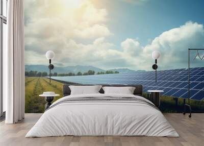 Field with solar panels. Wall mural