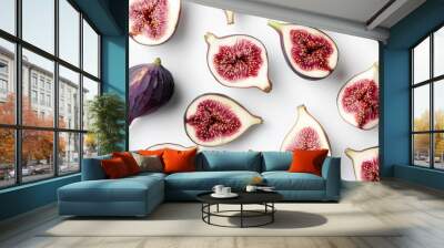 Fresh figs sliced and isolated on a white background from a top view Wall mural