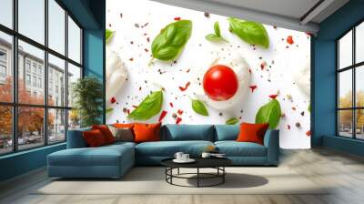 Fresh mozzarella caprese salad with ripe tomatoes, basil leaves and balsamic glaze Wall mural