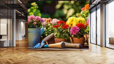 Garden flowers tools and work in the garden Wall mural