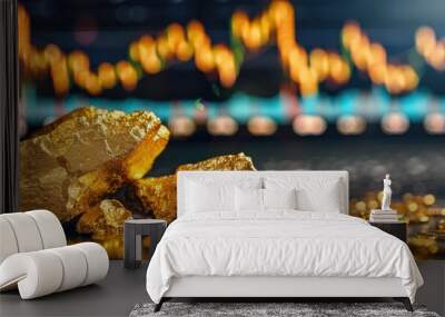 Gold stock chart with gold mining sector Wall mural