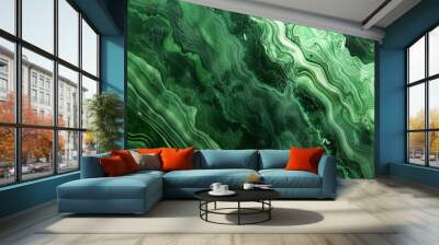 Green marble texture wall with streaks, ideal for luxury decor. Stone abstract background. Wall mural