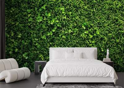 Green synthetic grass texture viewed from above Wall mural