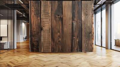 Grunge wood wall pattern with brown planks on wood texture background. Wall mural