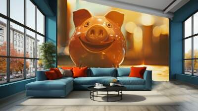 Happy piggy bank with a smile Financial savings and deposits for a robust economy Wall mural