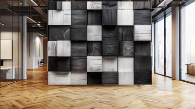 High quality photo of square patterned black and white wood texture background Wall mural