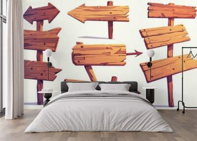 Illustration of wooden arrow signs boards and fences in a 2d format Wall mural