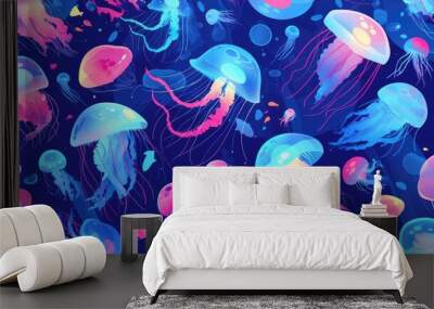 Immerse yourself in an enchanting underwater world with a vibrant pattern featuring jellyfish Perfect for creating a stunning wallpaper backdrop ideal for diving snorkeling vacatio Wall mural