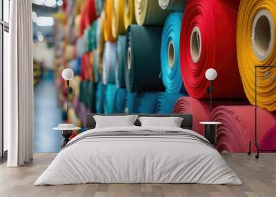 Industrial cotton fabric rolls for clothing manufacturing on machines. Wall mural