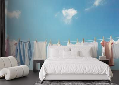 Laundry hanging to dry in the sky Wall mural