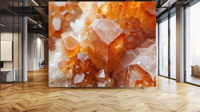 Macro close up of aragonite mineral stone on a white background Wall mural